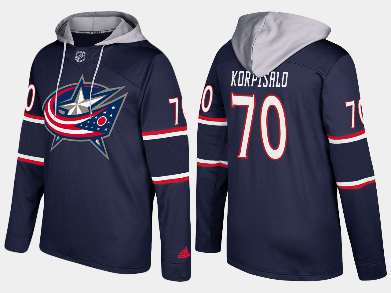 Men NHL Columbus blue jackets 70 joonas korpisalo navy blue hoodie